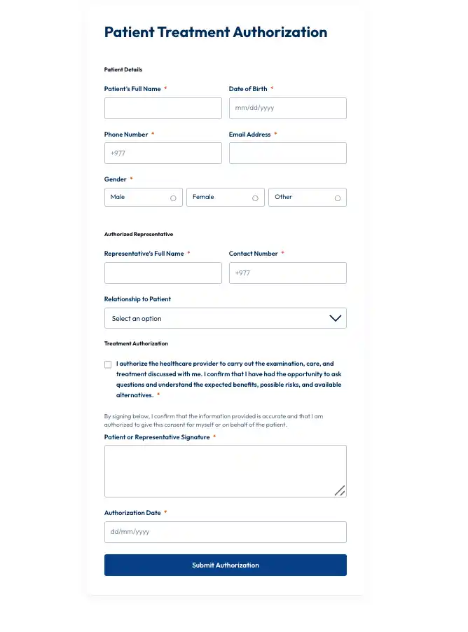 Form 2 Patient Treatement Authorization template medical form